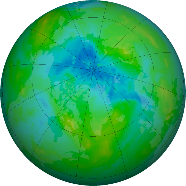 Arctic ozone map for 22 August 1990